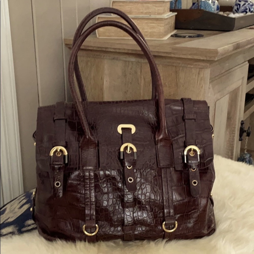 Badgley Mischka Dark brown genuine leather “Kelly Style” bag